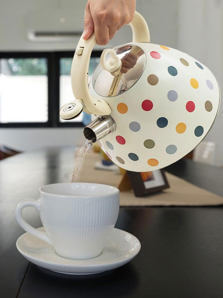 Frendorf | 102 oz Edelstahl Weiß mit bunten Punkten pfeifender Wasserkocher Küchenwasserkanne mit Griff