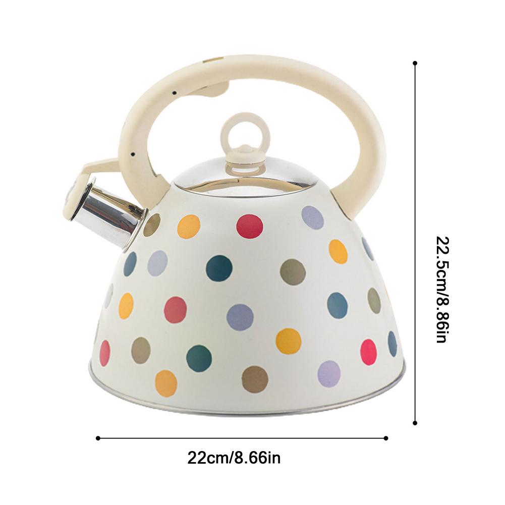 Frendorf | 102 oz Edelstahl Weiß mit bunten Punkten pfeifender Wasserkocher Küchenwasserkanne mit Griff