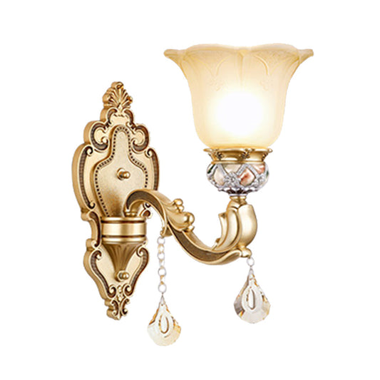 Frendorf | Bell Wandlampe Zeitgenössisch 1-Kopf Facetterschliff Kristall Finial Wandmontage Beleuchtung in Gold