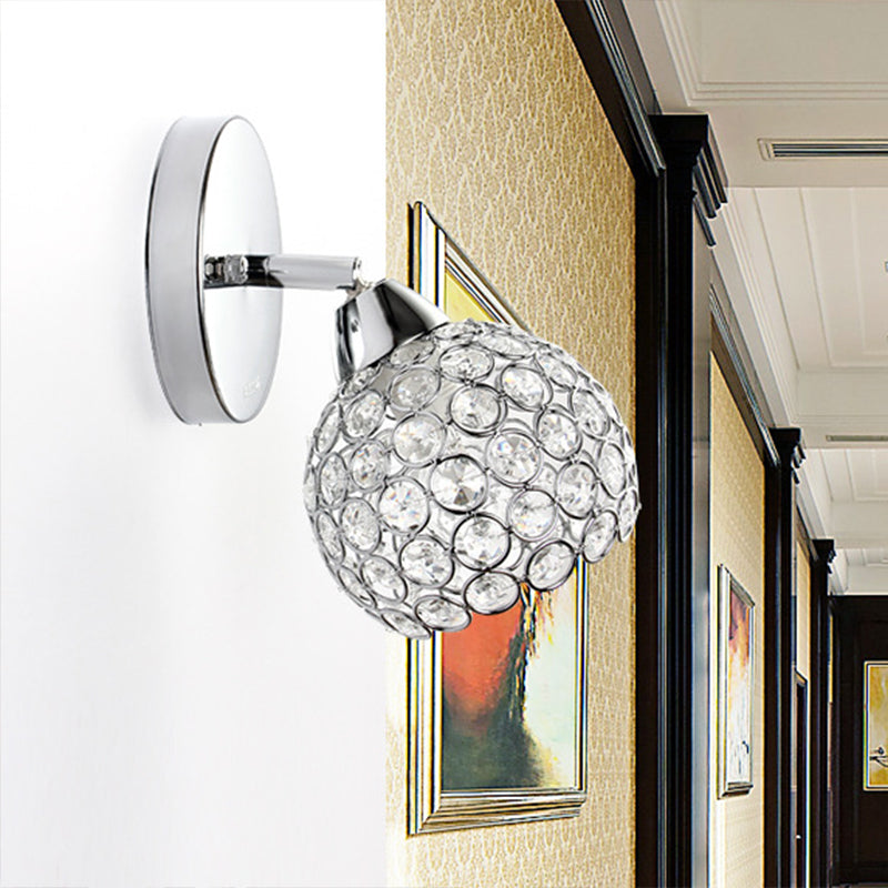 Frendorf | 1 Licht Eingefügtes Kristall Wandlicht Fixture Chrom Kuppel Wohnzimmer Wand Leuchte Beleuchtung