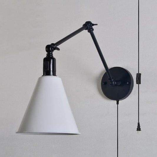 Frendorf | Schwenkarm Metall Wandlampe mit Kegelschirm und Stecker-Kabel Industrie 1 Kopf Innen Wandleuchte in Weiß