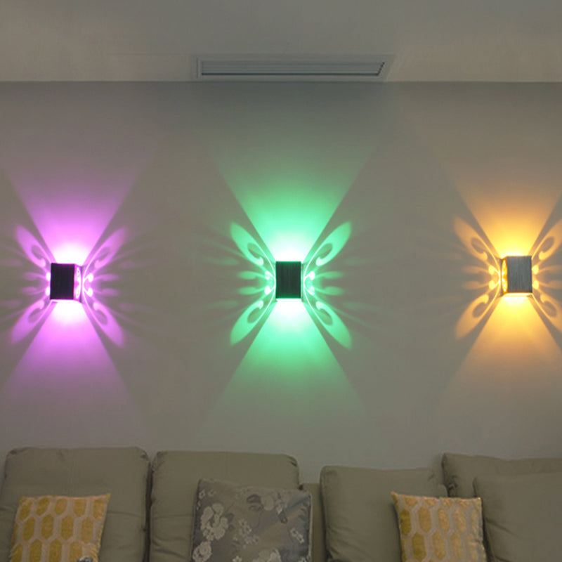Frendorf | Modernistische LED Wandlamp Chroom Uithollende Vlinder Wandlamp met Aluminium Shade, Rood/Blauw/Paarse Licht