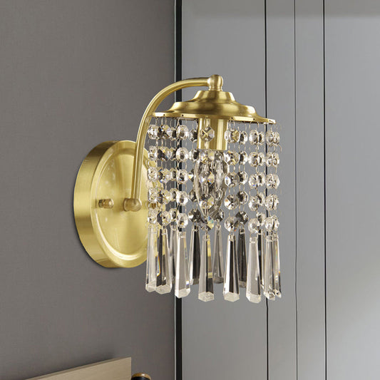 Frendorf | 1-Light Crystal Drip Wandleuchte Landhaus Messing Zylinder Schlafzimmer Wandmontage Beleuchtung