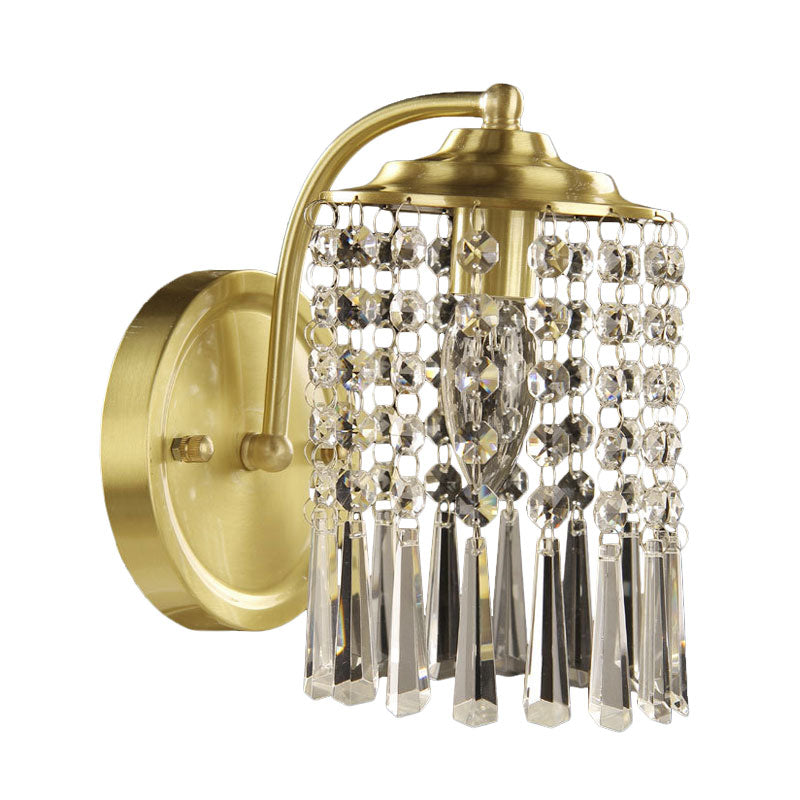 Frendorf | 1-Light Crystal Drip Wandleuchte Landhaus Messing Zylinder Schlafzimmer Wandmontage Beleuchtung