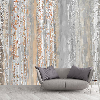 Frendorf | Coole Birkenbaum Wandtapete für Akzentwand, Pastellbraun, Personalisierte Größe Verfügbar