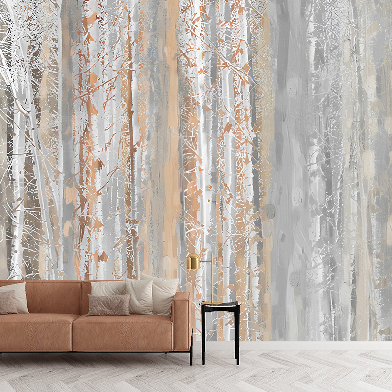 Frendorf | Coole Birkenbaum Wandtapete für Akzentwand, Pastellbraun, Personalisierte Größe Verfügbar