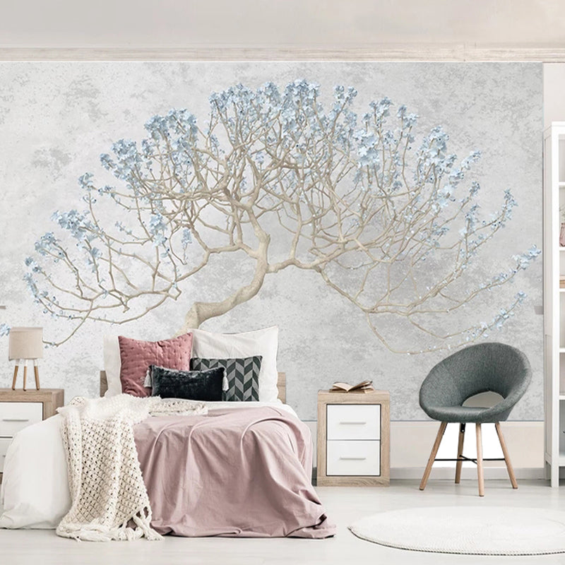 Frendorf | Blaue Aquarelle von Baum Wandmural Tapete Wasserfester Wandbelag für Akzentwand