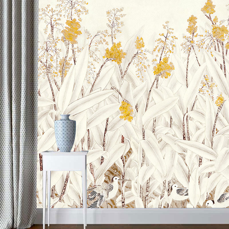 Frendorf | Illustration Vogel und Blumen Wandtapete Maßgefertigte Wandverkleidung für Akzentwand, Made to Measure