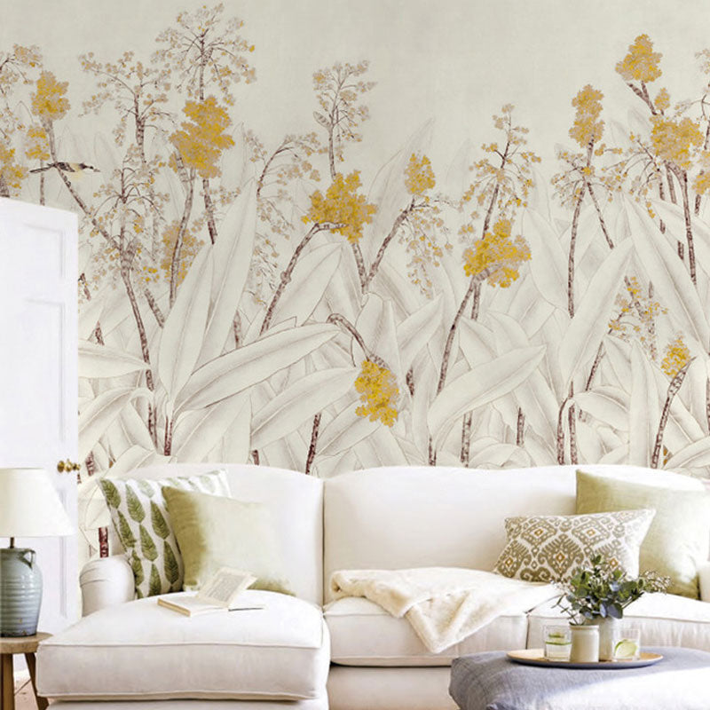 Frendorf | Illustration Vogel und Blumen Wandtapete Maßgefertigte Wandverkleidung für Akzentwand, Made to Measure