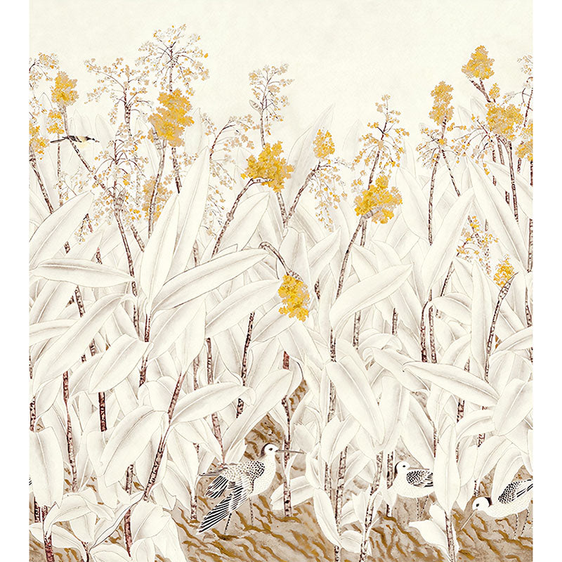 Frendorf | Illustration Vogel und Blumen Wandtapete Maßgefertigte Wandverkleidung für Akzentwand, Made to Measure