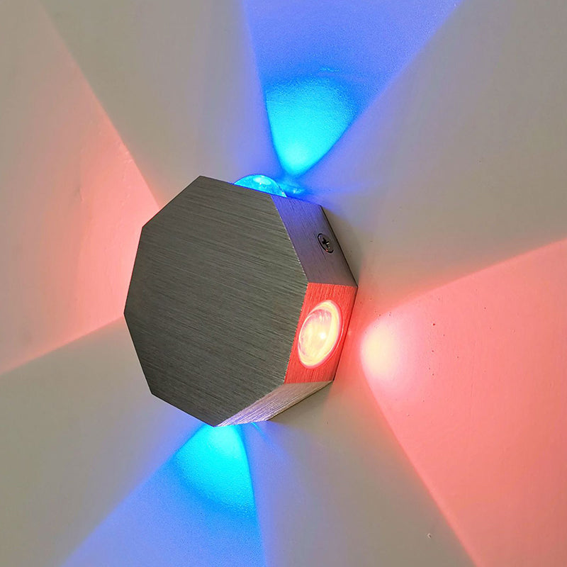 Frendorf | Bier Pub LED Flush Wandlantaarn Moderne Nikkelafwerking Wandmontagearmatuur met Hexagonen Aluminium Schaduw, Paarse/Rode/ Blauwe Licht