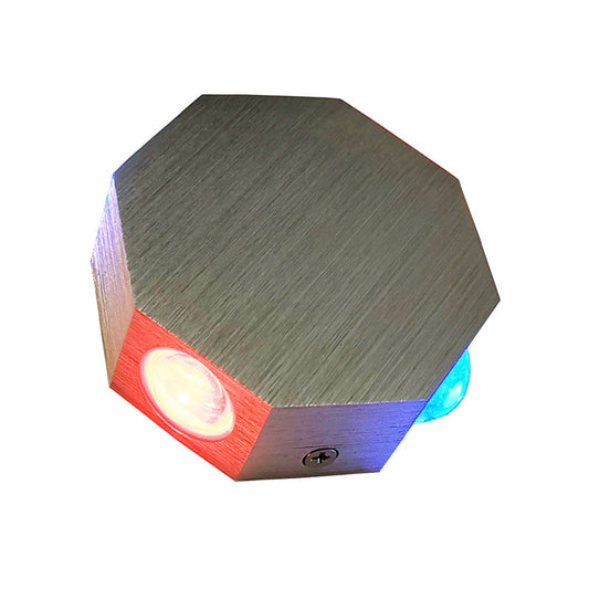 Frendorf | Bier Pub LED Flush Wandlantaarn Moderne Nikkelafwerking Wandmontagearmatuur met Hexagonen Aluminium Schaduw, Paarse/Rode/ Blauwe Licht