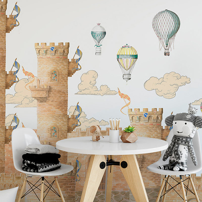 Frendorf | Grote Kasteel en Ballon Muurlijsten Behang in Bruin Non-Woven Stof Muurkunst voor Huishoudelijke Decoratie, Op Maat Gemaakt