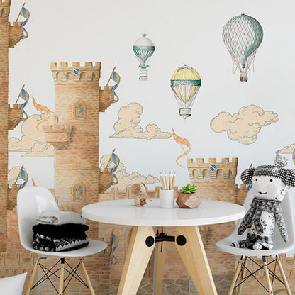 Frendorf | Grote Kasteel en Ballon Muurlijsten Behang in Bruin Non-Woven Stof Muurkunst voor Huishoudelijke Decoratie, Op Maat Gemaakt