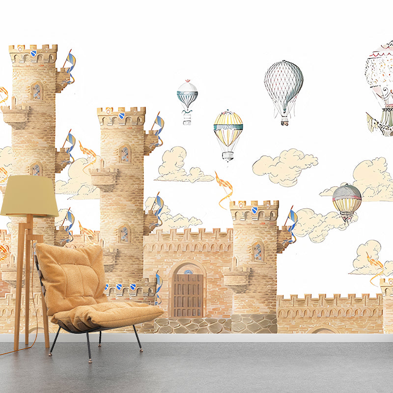 Frendorf | Grote Kasteel en Ballon Muurlijsten Behang in Bruin Non-Woven Stof Muurkunst voor Huishoudelijke Decoratie, Op Maat Gemaakt
