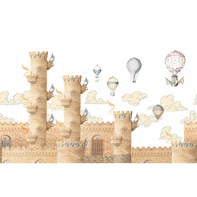 Frendorf | Grote Kasteel en Ballon Muurlijsten Behang in Bruin Non-Woven Stof Muurkunst voor Huishoudelijke Decoratie, Op Maat Gemaakt
