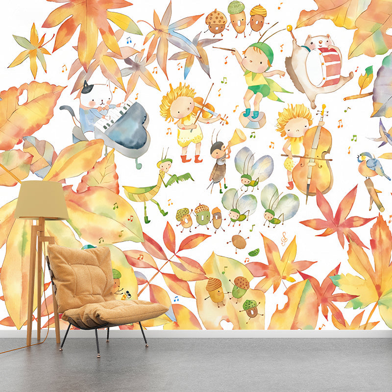 Frendorf | Gelbe und Weiße Blätter Wandmural Tapete Wasserabweisende Wandverkleidung für das Kinderzimmer