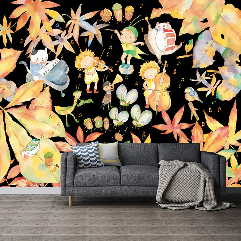 Frendorf | Gelbe und Weiße Blätter Wandmural Tapete Wasserabweisende Wandverkleidung für das Kinderzimmer