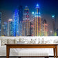 Frendorf | Big Night City Mural Wallpaper in Blau und Gelb Vliesstoff Wandverkleidung, maßgeschneidert