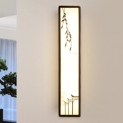 Frendorf | Acryl Rechteck Wandlicht Flush Mount Aziatisch Bruin LED Wandlamp Sconces met Bamboe en Huispatroon