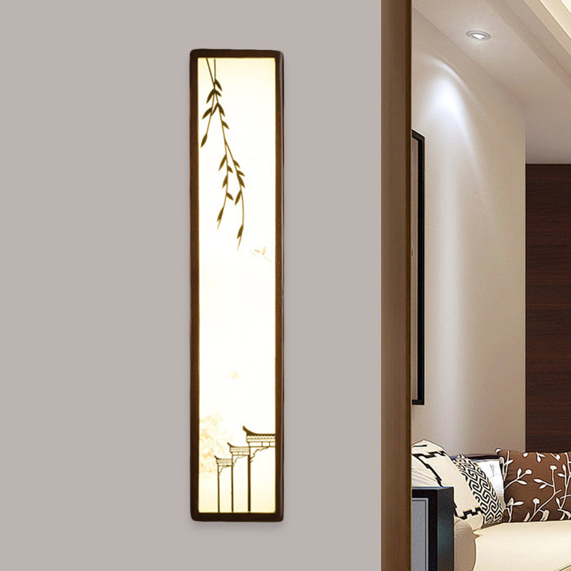 Frendorf | Acryl Rechteck Wandlicht Flush Mount Aziatisch Bruin LED Wandlamp Sconces met Bamboe en Huispatroon