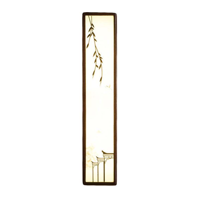 Frendorf | Acryl Rechteck Wandlicht Flush Mount Aziatisch Bruin LED Wandlamp Sconces met Bamboe en Huispatroon