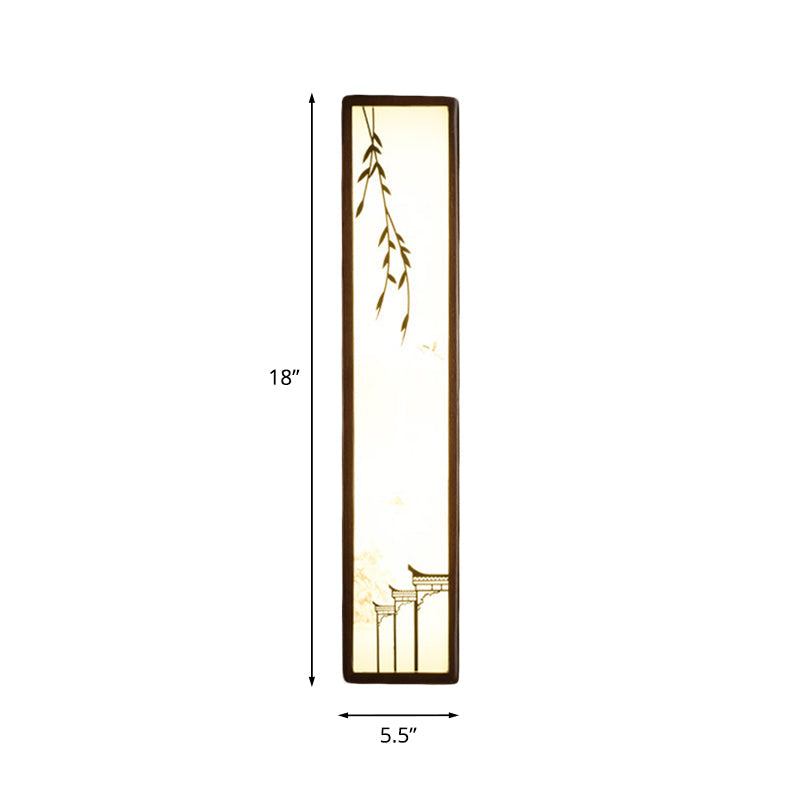 Frendorf | Acryl Rechteck Wandlicht Flush Mount Aziatisch Bruin LED Wandlamp Sconces met Bamboe en Huispatroon