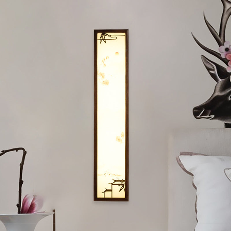 Frendorf | Acryl Rechteck Wandlicht Flush Mount Aziatisch Bruin LED Wandlamp Sconces met Bamboe en Huispatroon