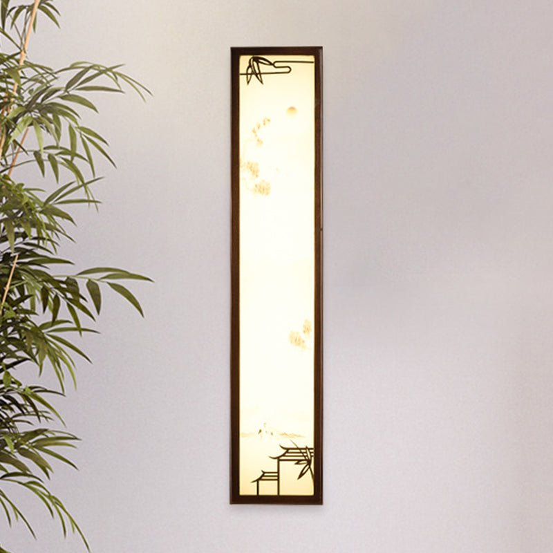 Frendorf | Acryl Rechteck Wandlicht Flush Mount Aziatisch Bruin LED Wandlamp Sconces met Bamboe en Huispatroon