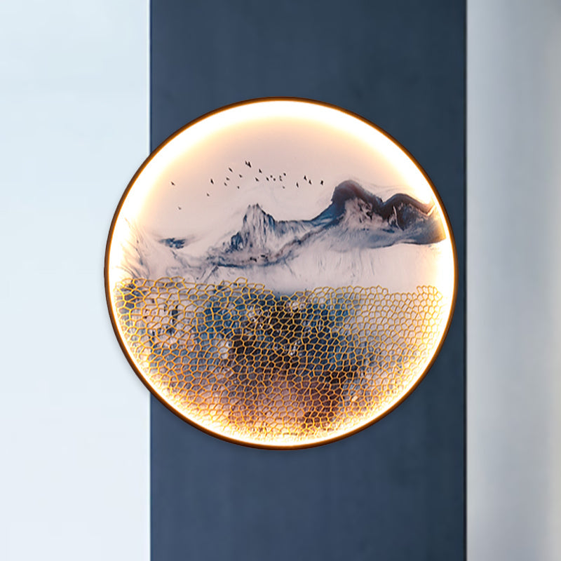 Frendorf | Blauwe Foggy Mountain Wandbehang Licht Azië Aluminium LED Wandverlichting voor Woonkamer Decoratie