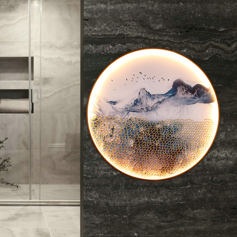 Frendorf | Blauwe Foggy Mountain Wandbehang Licht Azië Aluminium LED Wandverlichting voor Woonkamer Decoratie