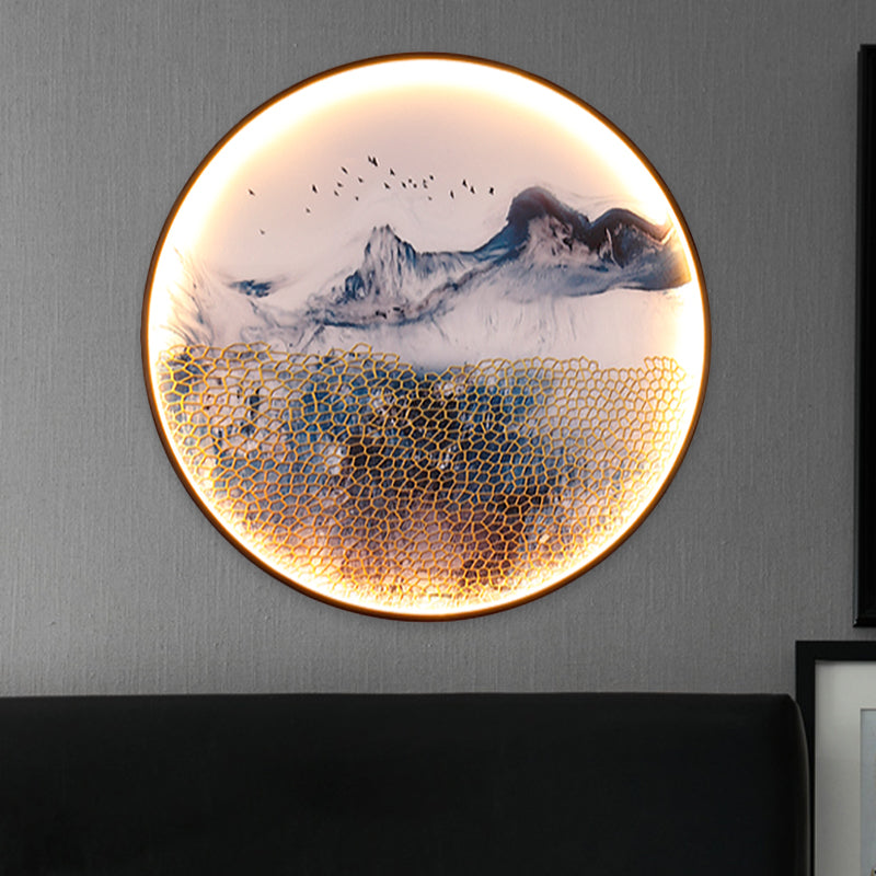 Frendorf | Blauwe Foggy Mountain Wandbehang Licht Azië Aluminium LED Wandverlichting voor Woonkamer Decoratie