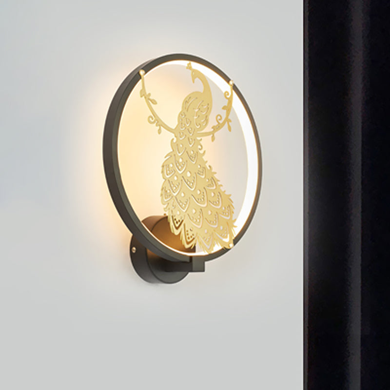 Frendorf | Contemporary Peacock Mural Wandlicht Aluminium Wohnzimmer LED Hoop Wandleuchte in Schwarz und Gold