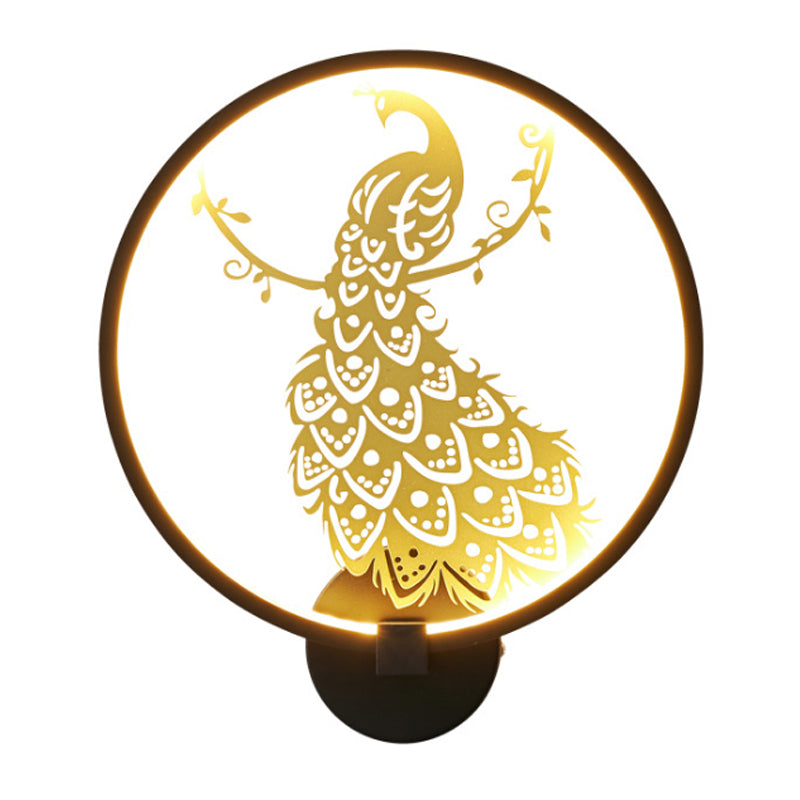 Frendorf | Contemporary Peacock Mural Wandlicht Aluminium Wohnzimmer LED Hoop Wandleuchte in Schwarz und Gold
