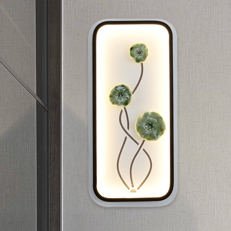 Frendorf | Keramische Lotusbladeren/Bloesem Muur Lamp Chinese Zwart-Groen/Rood LED Wandlamp voor de Woonkamer