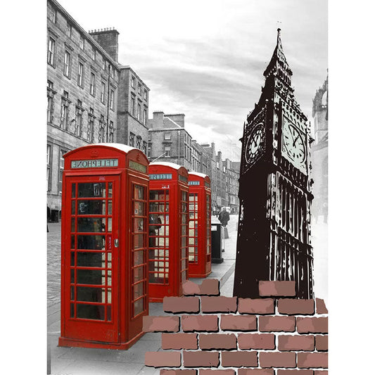 Frendorf | Benutzerdefinierte Fotografie Nordic Wandtapete für Café mit britischem Fotokabinen-Design in Rot und Grau