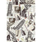 Frendorf | Groot Retro Muurbehang in Bruin Eiffeltoren en Big Ben Wanddecoratie, Op Maat Gemaakt