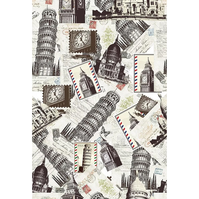 Frendorf | Groot Retro Muurbehang in Bruin Eiffeltoren en Big Ben Wanddecoratie, Op Maat Gemaakt