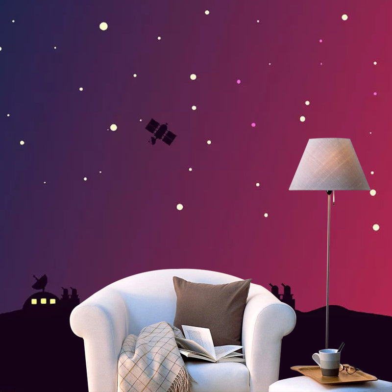 Frendorf | Galaxy en Huis Muurbehang voor Kinderkamer, Rood en Zwart, Op Maat Geprint