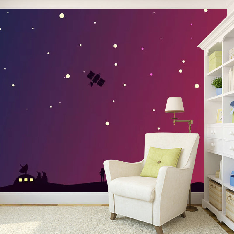 Frendorf | Galaxy en Huis Muurbehang voor Kinderkamer, Rood en Zwart, Op Maat Geprint