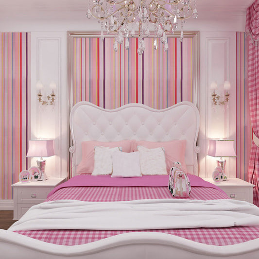 Frendorf | 17,5" x 65,5' Tapetenrolle Simplicity für die Mädchenzimmerdekoration mit vertikalem Streifendesign in sanftem Rosa, selbstklebend