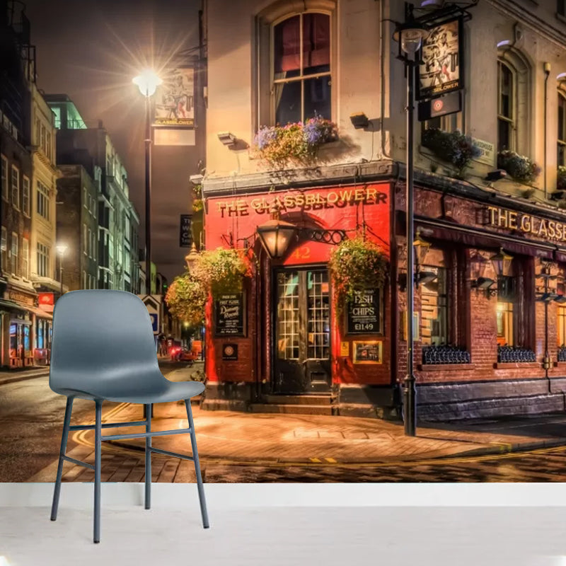 Braunes Retro-Wandverkleidung benutzerdefinierte Größe Nachtstraße Wandbild Aufkleber für Café