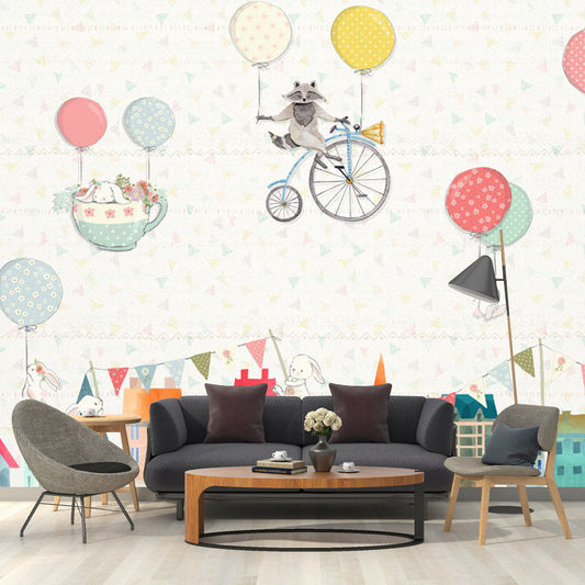 Frendorf | Benutzerdefinierte Illustrations-Luftballon-Wandmural-Aufkleber für das Kinderzimmer in Beige, personalisierte Größe verfügbar
