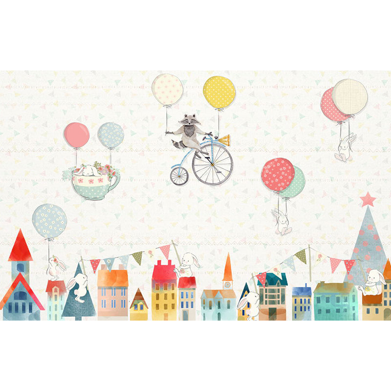 Frendorf | Benutzerdefinierte Illustrations-Luftballon-Wandmural-Aufkleber für das Kinderzimmer in Beige, personalisierte Größe verfügbar