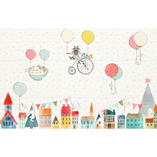 Frendorf | Benutzerdefinierte Illustrations-Luftballon-Wandmural-Aufkleber für das Kinderzimmer in Beige, personalisierte Größe verfügbar