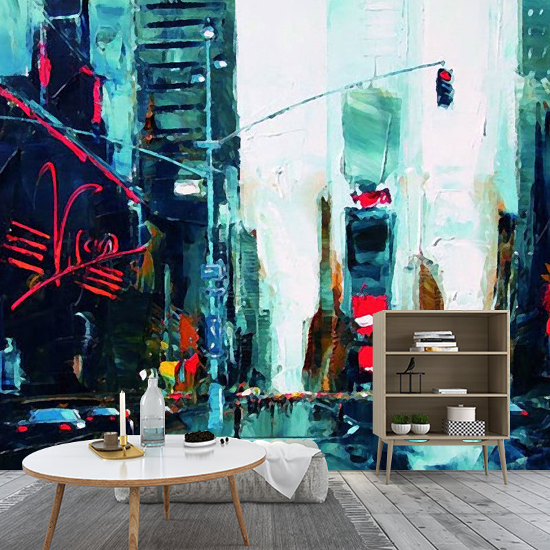 Grüne Metropolis Wandmural Aufkleber Wasserfeste Wandverkleidung für Wohnzimmer Dekor