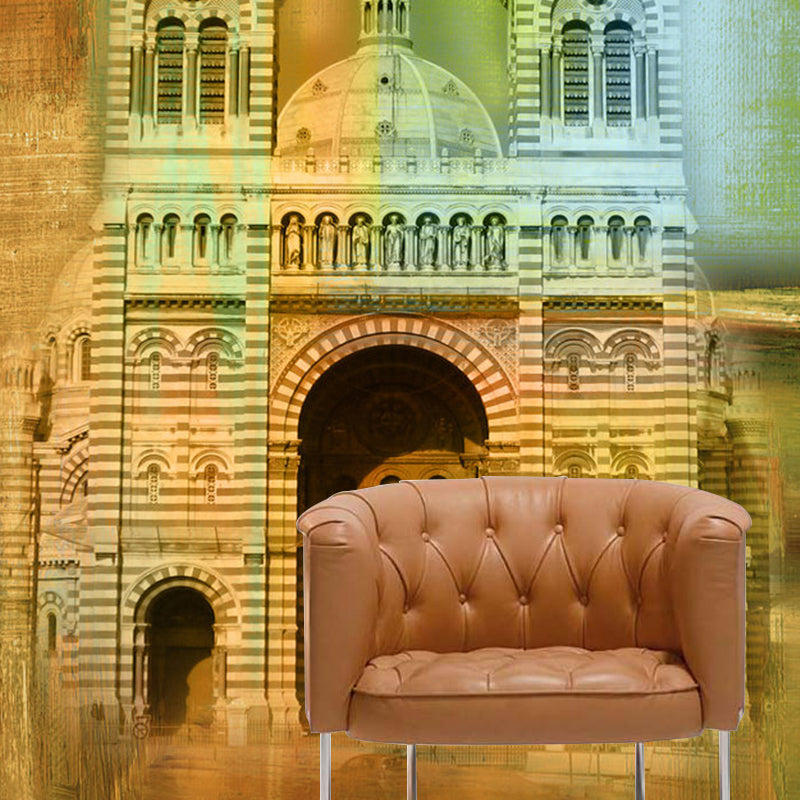 Frendorf | Braune europäische Gebäude Wandmalerei Tapete Feuchtigkeitsresistente Wandabdeckung für Akzentwand