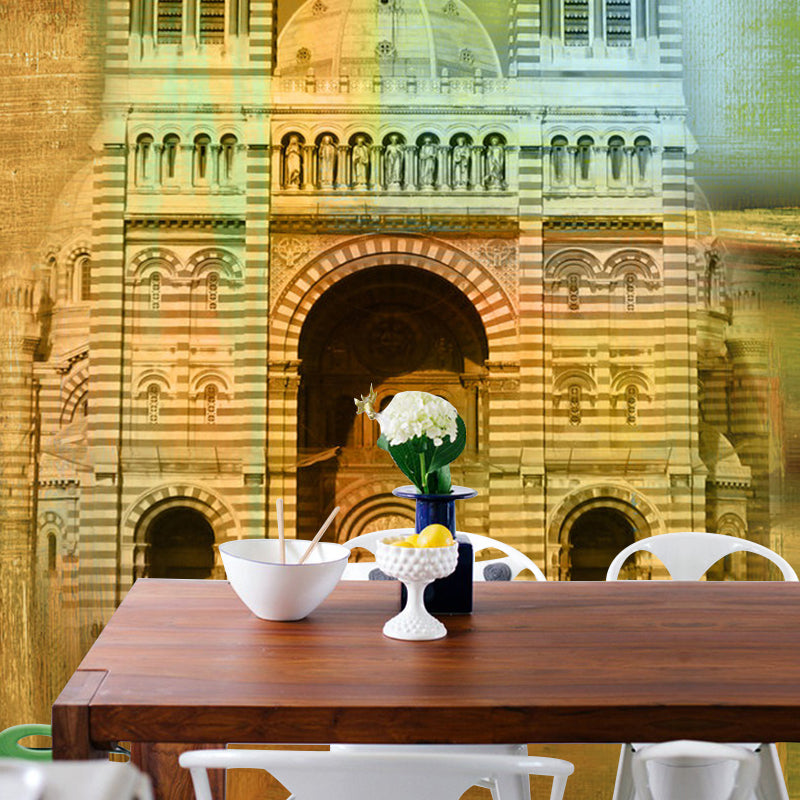 Frendorf | Braune europäische Gebäude Wandmalerei Tapete Feuchtigkeitsresistente Wandabdeckung für Akzentwand