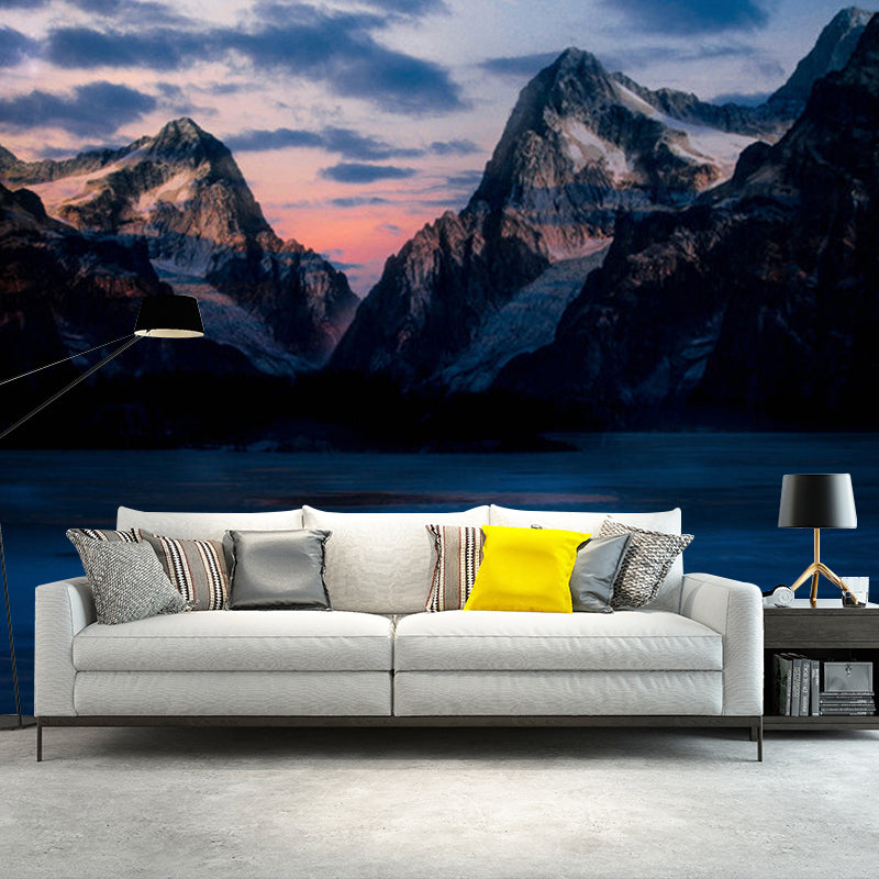 Frendorf | Blauwe Minimalistische Muurdecoratie Extra Grote Berg en Nebula Muur Muurschildering Decal voor Accentmuur