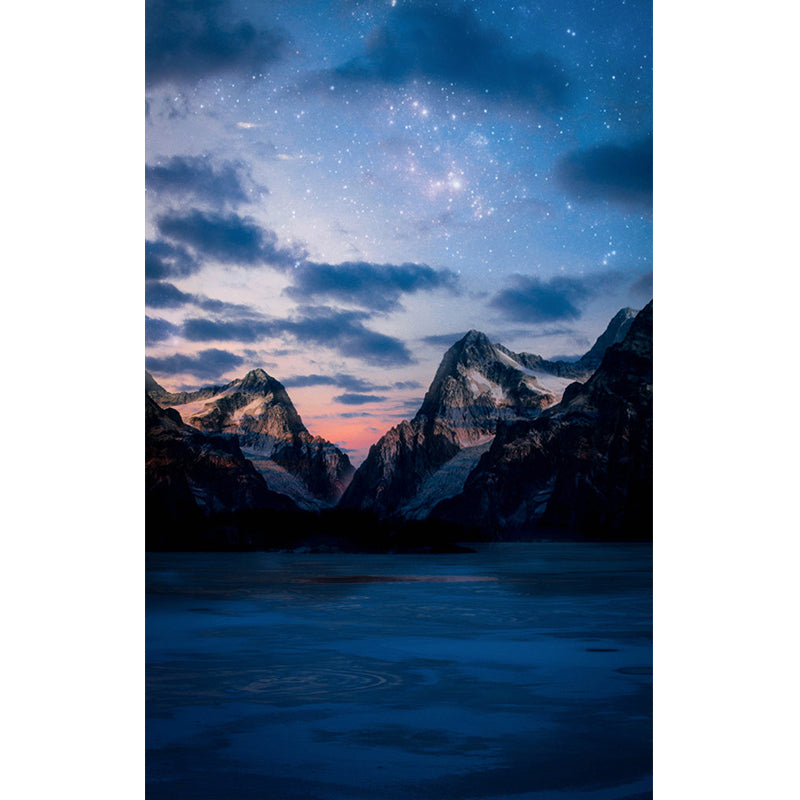 Frendorf | Blauwe Minimalistische Muurdecoratie Extra Grote Berg en Nebula Muur Muurschildering Decal voor Accentmuur